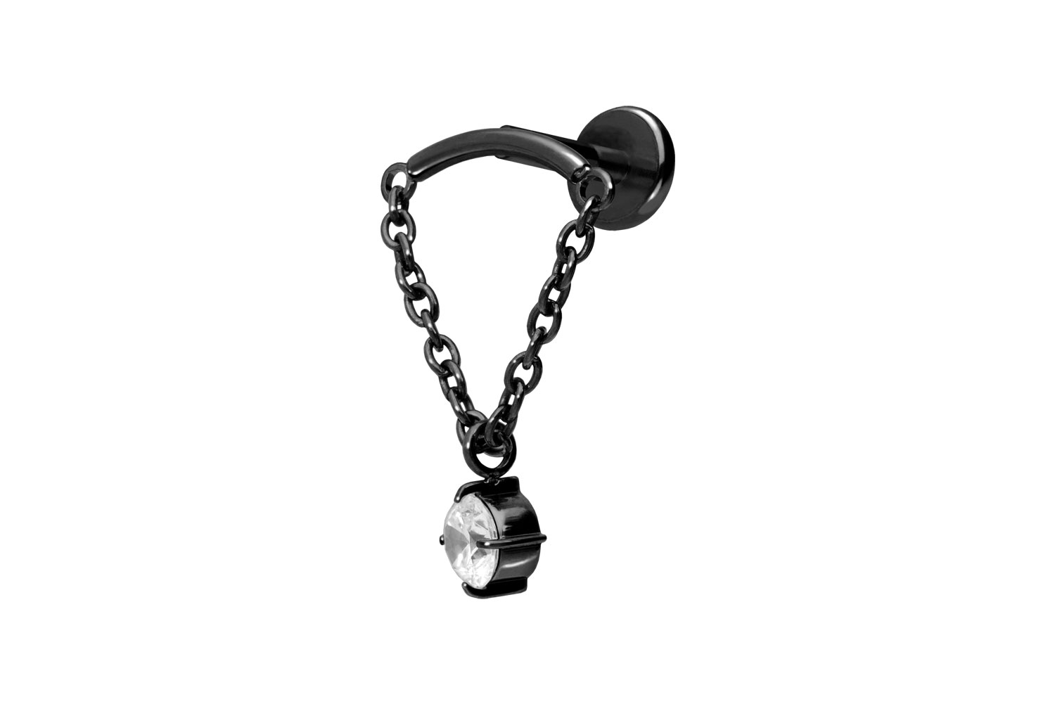 Titan Labret Piercing mit Push Fit BOGEN + KETTE + KRISTALL